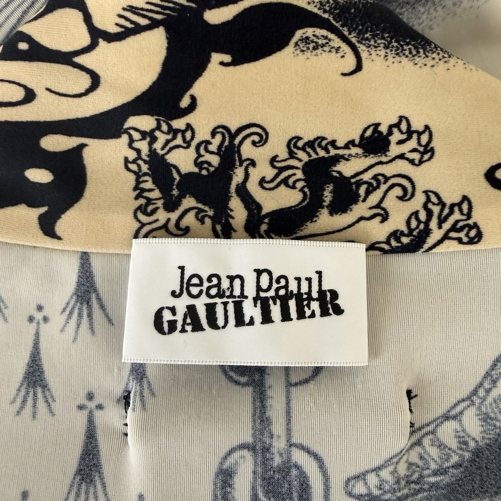 Jean Paul Gaultier Printed Heraldique Long Sleeve High Neck Catsuit XXL Cream - Picture 7 of 16